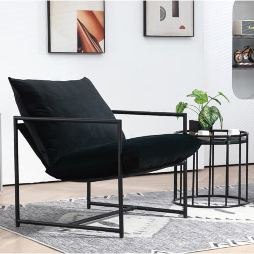 Silla de acento de terciopelo moderno elegante, silla reclinable contemporánea de marco de metal con cojín de asiento profundo para la oficina en el hogar