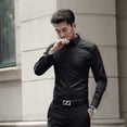 thumbnail image 1 of Camisa casual de manga larga para hombre, corte ajustado, vestimenta profesional de negocios, suaviza tu silueta, ropa de trabajo, ropa de carrera, 1 of 4