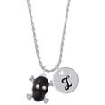 thumbnail image 1 of Delight Jewelry Silvertone Large Black Resin Skull with AB Crystals Silvertone Script Initial Disc - I - Charm Necklace, 20"+3", 1 of 4