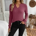 thumbnail image 2 of Posijego Womens V Neck Sweaters Knit Long Sleeve Solid Color Stretch Soft Lightweight Pullover Tunic Tops for Women, 2 of 9
