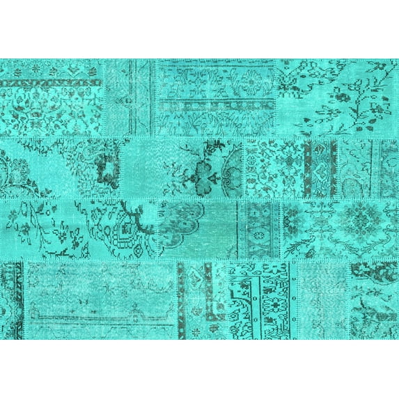 Ahgly Company Machine Washable Indoor Rectangle Patchwork Turquoise Blue Transitional Area Rugs, 5' x 8'