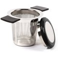 thumbnail image 1 of Filtro de té de acero inoxidable Infusor de té Colador de té con orificio fino Mango de silicona y tapa para taza Tetera o hierbas en la cocina (Negro), 1 of 5