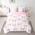 thumbnail image 3 of Manfei Cartoon Bowknot 7-Piece Twin Bedding Sets,Geometric Polka Dot Bedding Comforter Set,Pink White Sheet Sets For Girls,Microfiber Bedroom Decor Reversible, 3 of 9