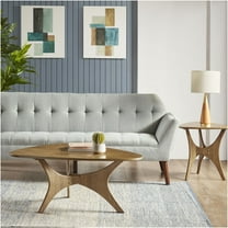 JERFIT Mid-Century Modern Triangle Coffee Table, Light Brown Elm Finish Wood Veneer Top, Unique Cross Base Accent Table for Living Room