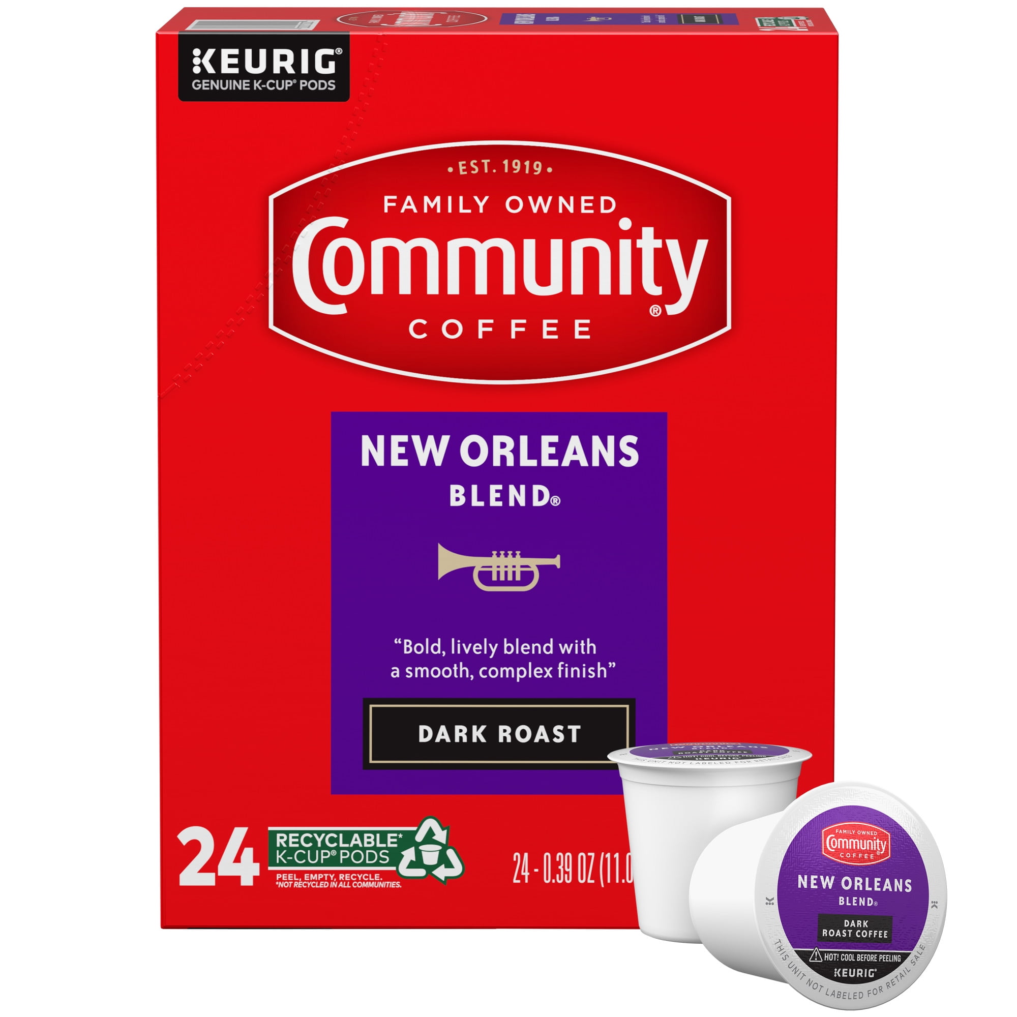(4 pack) (4 pack) Community Coffee New Orleans Blend® Dark Roast Single Serve Keurig K-Cup Pods 24 ct Box