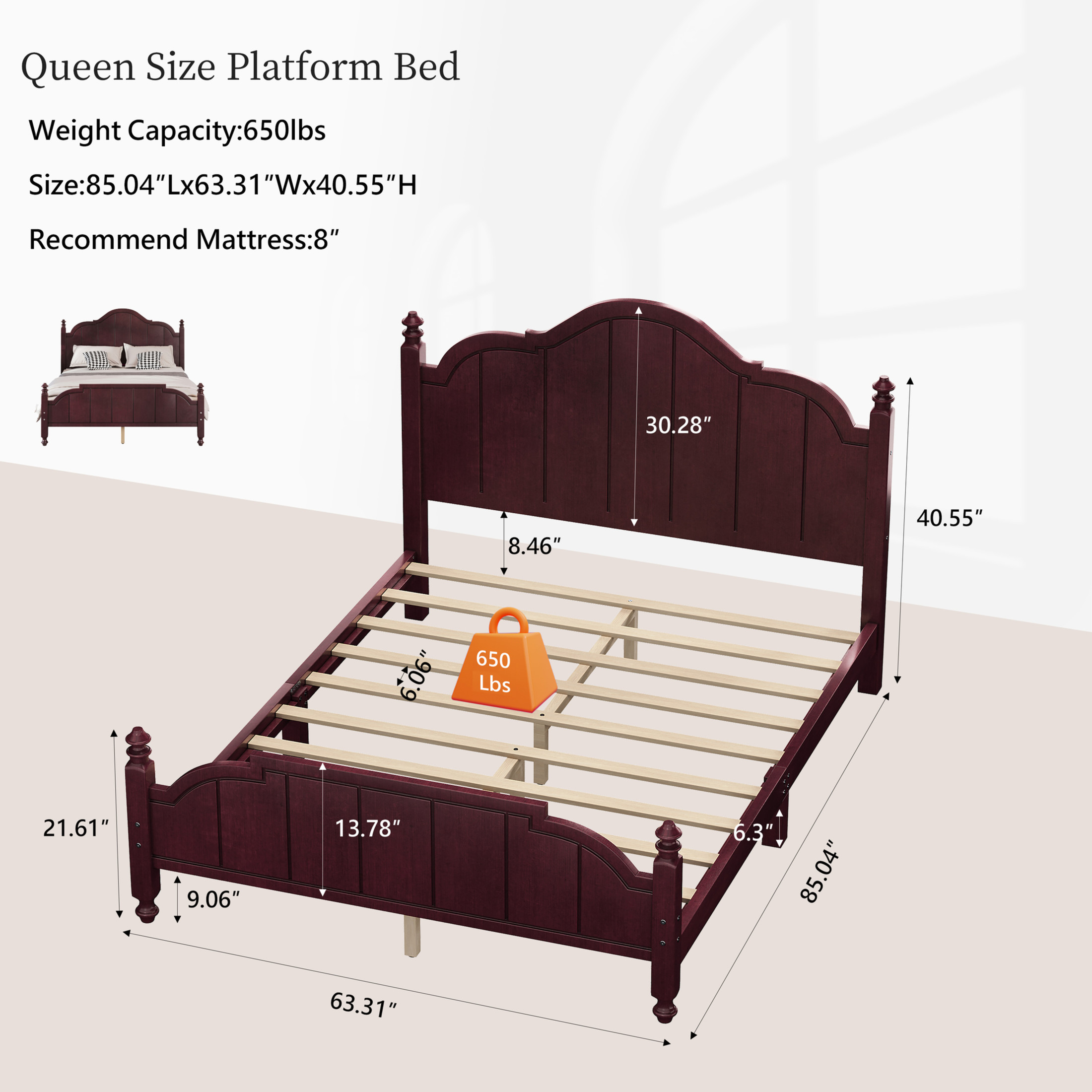 Noble House Queen Bed Frame with Headboard, Vintage Wooden Platform Bed with Slat Support, Espresso
