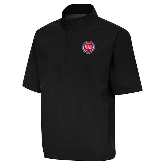 Men's Antigua Black Detroit Pistons Brisk Quarter-Zip Windbreaker
