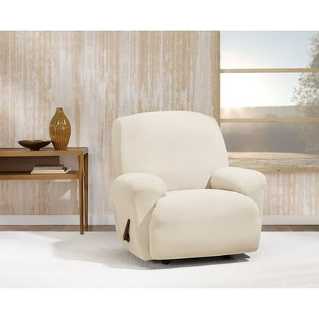 Ivory Stretch Knit Wing Recliner Slipcover - Sure Fit