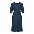 thumbnail image 4 of QIPOPIQ Robes Midi pour Femmes à Étages à Manches Courtes Tendance à Col Rond Robe d'Été Ample Robe Unie Mi-Mollet Robe Longue Offres 2023, 4 of 8