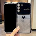 thumbnail image 4 of Compatible with Samsung Galaxy S21 FE Plating Cute Heart Phone Case,Gradient Glitter Bling Clear S21 fe Case Women Full Camera Lens Protection Soft Shockproof Bumper Cover (Black), 4 of 8