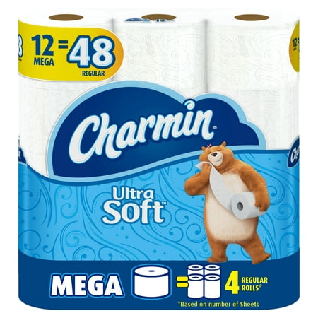 Charmin Ultra Soft Toilet Paper, 12 Mega Rolls = 48 Regular (Best Toilet Paper For Price)