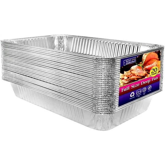 Nicole Home Collection Aluminum Deep Foil Pans, Full Size 21" x 13" Disposable Roasting Pan Set, 20 Pack