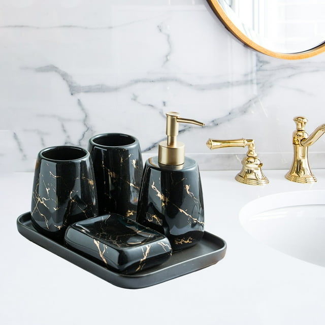 Juego de Accesorios de Baño Macarena 5 Piezas Dispensador de Loción Jabonera Negro
