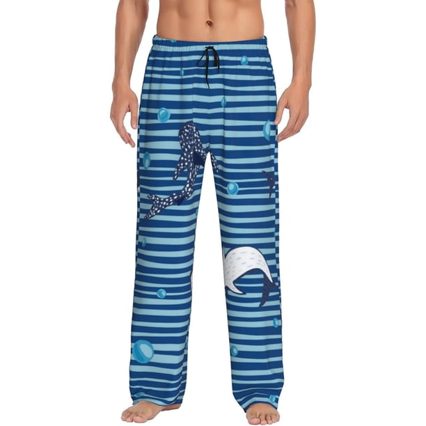 Balery Sharks on White Blue Striped Pantalones de pijama para hombre, pijama ultraligero, pantalón de descanso-Medium
