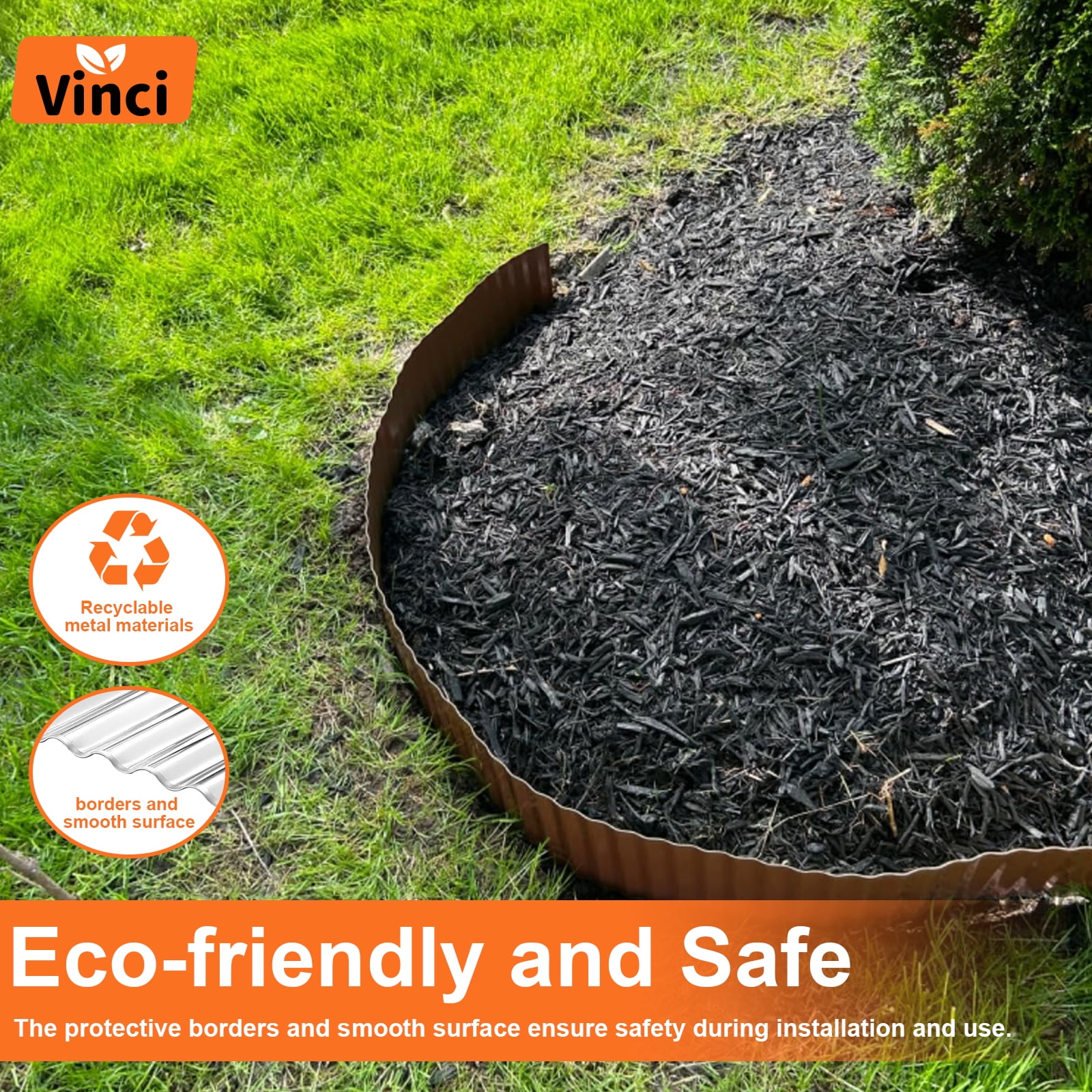 Vinci Garden Landscape Edging Border, 12 Inch x 10 FT Corrugated Sturdy Metal Easy Installation Safe Hemmed Lawn Garden Border Edges for DIY Flower Beds,Pathways and Patio Design (Coffee)