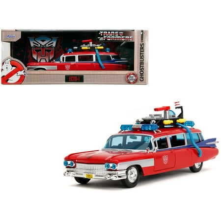 1959 Cadillac Ambulance Ecto-1 Red "Transformers" TV - "Ghostbusters" (1984) Movie Crossover1/24 Diecast Model Car by Jada