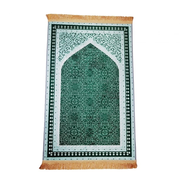 Alfombra de oración musulmana suave Exquisita borla rectangular bordada Alfombra de oración Alfombra de oración de terciopelo para Eid Balcón unisex verde Sunnimix Alfombra de rezo