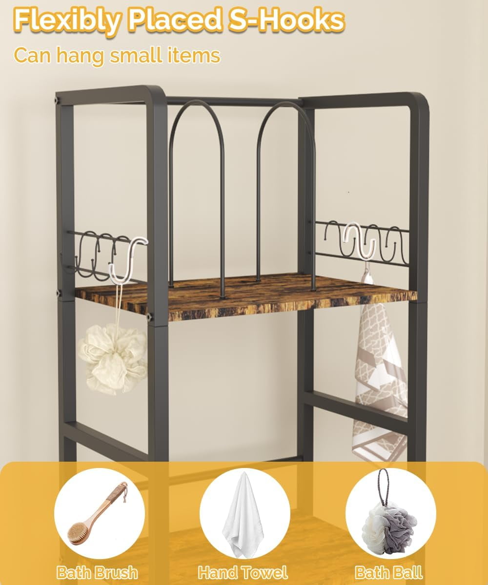 Free Standing Towel Racks for Bathroom with U-Shaped Detachable Dividers, 3-Tier Floor Towels Holder Stand with Shelf & 8 S-Hooks, Metal Pool Towel Storage Organizer for Home, Poolside, Black
