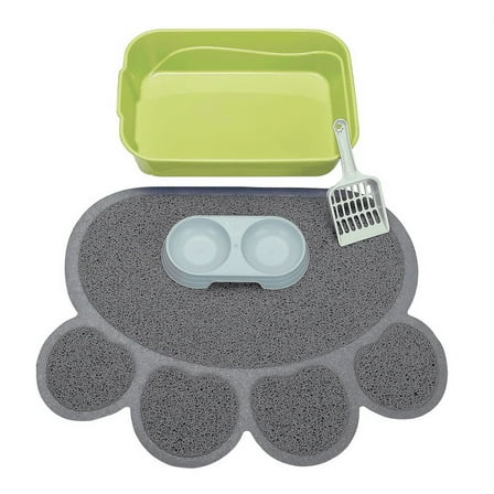 GreenJoy Kitty  Cat Litter Box Starter Kit - Small Pan Without Lid, Mat, Scoop and Bowl for Kitten