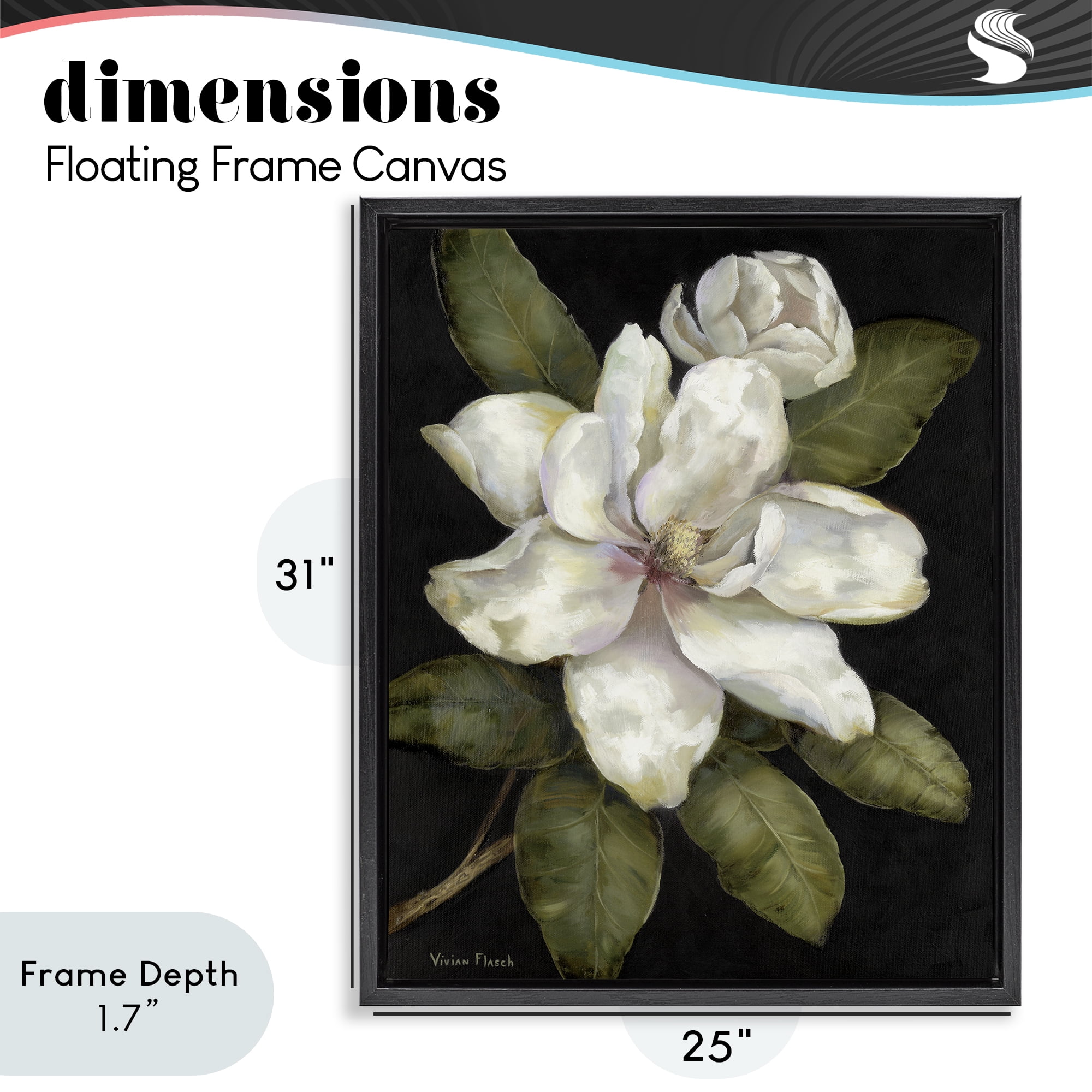 Stupell Industries Budding Magnolia Blooms Black Framed Floater Canvas Wall Art, design by Nan