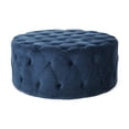 thumbnail image 1 of Orla Ottoman Rond en Velours Capitonné Moderne, Bleu, 1 of 7