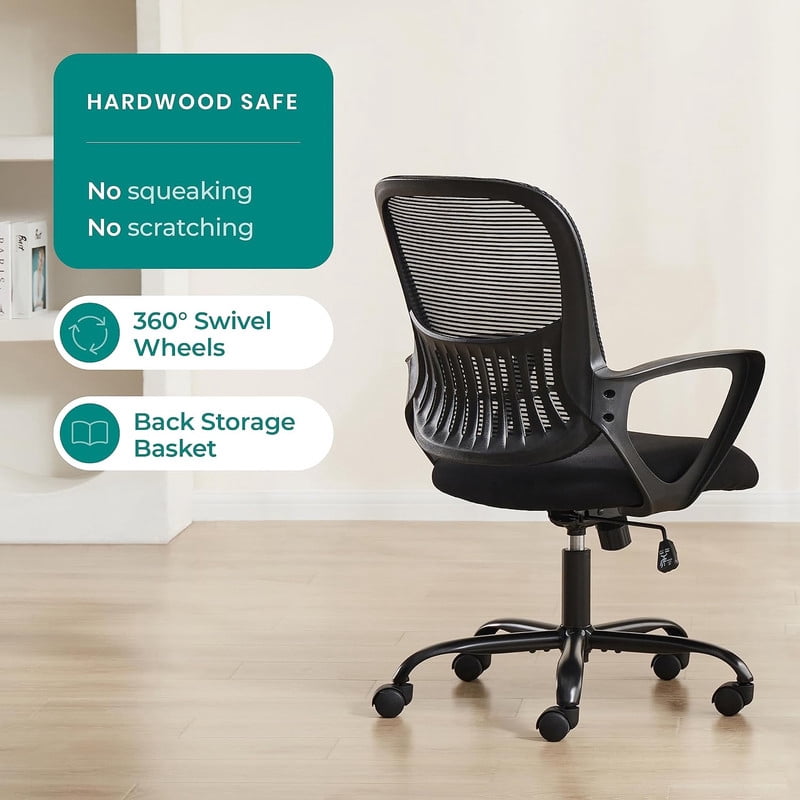 Bigleap Office Chair, Ergonomic Computer Chair, Mesh Desk Chairs with Comfy Lumbar Support and Armrest for Home, Bedroom, Study, Student, Adults, Black