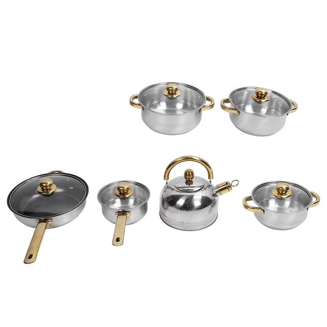 Juego De Utensilios De Cocina De Acero Inoxidable Con Sartén, Cacerola, Ollas Y Sartenes De Cocina Duraderas Para El Hogar, Resistentes A Altas Temperaturas Y Fáciles De Limpiar