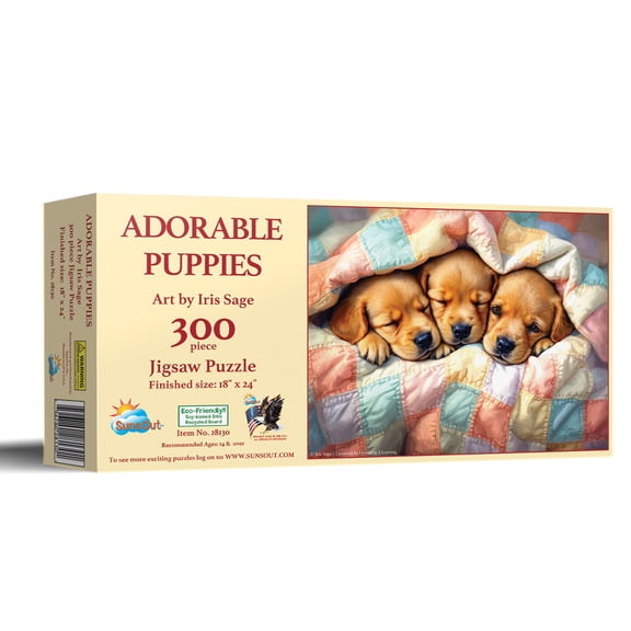 SunsOut Adorable Puppies 300 Piece Jigsaw Puzzle for Adults - Finished Size: 18" x 24" by Artist: Iris Sage
