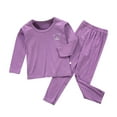 thumbnail image 1 of Kids Thermal Underwear Elastic Long Sleeve Round Neck Autumn Winter Office School Outdoor Warm Tops Bottom Suit for Boys Purple 120cm, 1 of 9