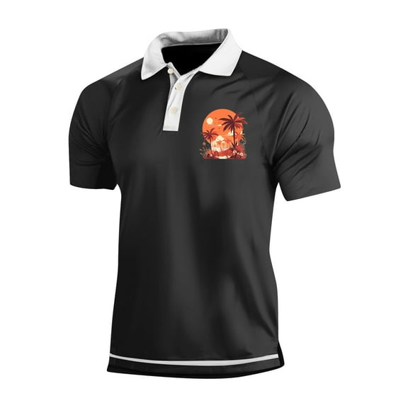 Yiaimeir Men's Three Button Printed Lapel Short Sleeve T-Shirt Top Streetwear,Size M-3XL