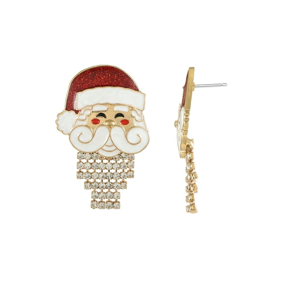 Holiday Time Santa Claus Rhinestone Earrings, 1 Pair