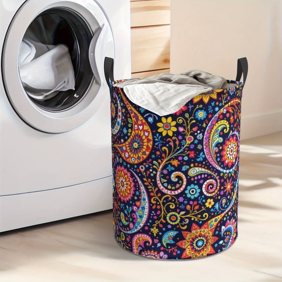 Retro Bohemian Style Laundry Basket with Daisy Flower Pattern - Thick Oxford Fabric Material, Suitable for Storing Clothes and Toys in Bedrooms and Laundry Rooms