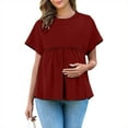 thumbnail image 5 of Olyvenn Stylish Women's Maternity Shirts Short Sleeve Crew Neck Tunic Tops Casual Stylish Comfy Spring Summer Blouses Clothes Wine M, 5 of 8