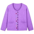 thumbnail image 5 of Wang6 Women Oversize Chunky Cardigans Sweaters Trendy Long Sleeve Multicolor Buttons Cable Knits Fall Winter Crew Neck Loose Knitted Outwear Coat with Pocket Purple XXXXL, 5 of 5