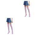 thumbnail image 1 of Qarigey Pack de 2 calcetines a rayas talla grande hasta el muslo transpirabilidad únicos cómodos cálidos fáciles de combinar sin medias rosa blanco rosa blanco 2piezas Qarigey CBP211217, 1 of 6