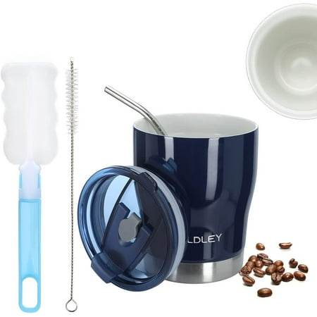 

Insulated Coffee Mug with Ceramic Coating 11.5oz Stainless Steel Double Wall Vacuum Tumbler with Lid Straw and Brush for Travel Tea Milk Beer by Oxford Blue
