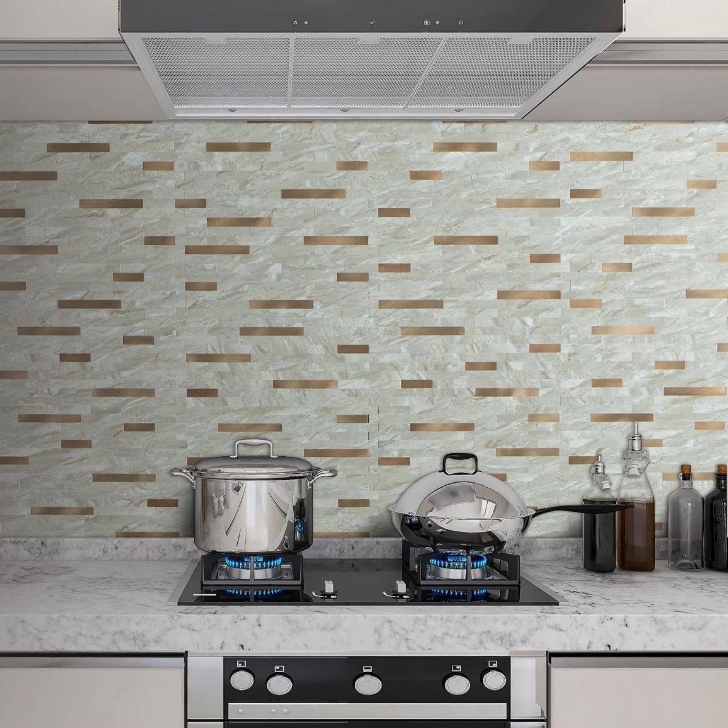 20 Sheets Faux Stone Peel and Stick Backsplash, Light Brown Marble Look PVC Wall Tiles Stick on Backsplash for Kitchen