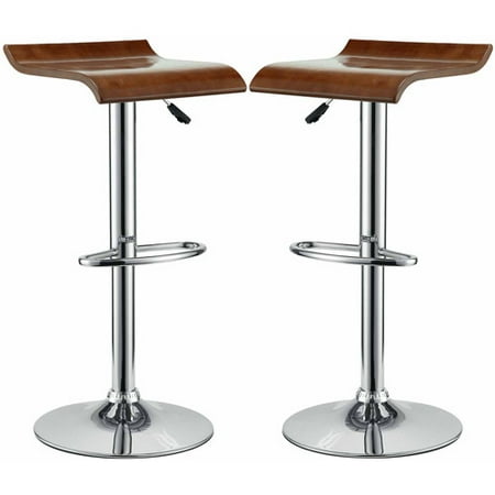Chrome Steel Frame Set - Modway Bentwood Bar Stool with Chrome Steel Frame, Set of 2 in Oak