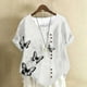 thumbnail image 2 of Vestidos Casuales Para Mujer, Blusas De Mujer De Moda Blusa tipo túnica informal de lino con estampado de peces y botones de manga corta para mujer, 2 of 4