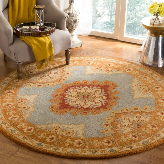 SAFAVIEH Heritage Lewis Oriental Wool Area Rug, Blue/Rust, 6' x 6' Round