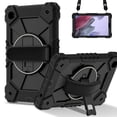 thumbnail image 2 of ELEHOLD Rugged Hybrid Case For Samsung Galaxy Tab S8, with Built-in Kickstand 360° Rotating Handstrap Crossbody Shoulder Strap Shockproof Heavy Duty Case, Black+Black, 2 of 9