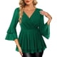 thumbnail image 4 of Ounisa Womens Ruffle 3/4 Sleeve V Neck Double Layers Mesh Blouses Loose Fit Flowy Tunic Tops, 4 of 7