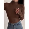 thumbnail image 3 of PRETTYGARDEN Women's Ribbed Mock Neck Long Sleeve Tops | Slim Fitted T-Shirts, Soft Stretch, Decorative Buttons, Going Out Work Casual Wear, Fall Outfits Layering Winter Clothes, 3 of 8