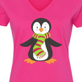 thumbnail image 4 of Inktastic Cute Penguin, Penguin With Striped Scarf Women's V-Neck T-Shirt, 4 of 5