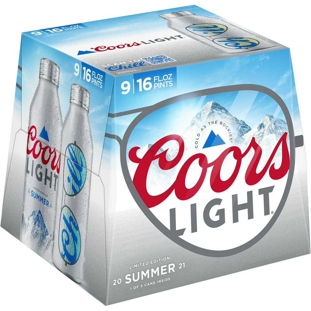Coors Light Beer, Light Lager Beer, 9 Pack Beer, 16 FL OZ Bottles, 4.2