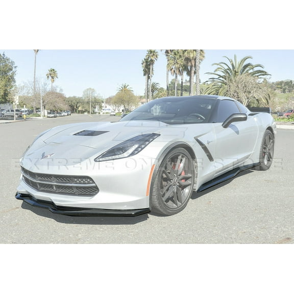 For 2014-2019 Chevrolet Corvette C7 | Z06 Performance Style ABS Plastic PAINTED CARBON FLASH METALLIC Stage 2 Front Bumper Lower Lip Splitter & Side Skirts Panel