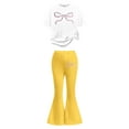 thumbnail image 3 of Girls Casual Outfit With Bow Print Flared Pants Two Piece Sets Clothes, 3 of 5