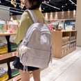 thumbnail image 3 of Plaid Stripe School Backpack, Waterproof Laptop Backpack with Pendant, Nylon Lightweight Bag for Travel Work College, Purple, 3 of 8