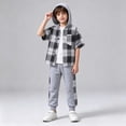 thumbnail image 6 of Agkizg Toddler Boys Clothing Set Hooded 2 Piece Set Short Sleeve Plaid Shirt Pants Set, 6 of 6
