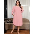 thumbnail image 6 of SHOWMALL 3/4 Sleeve Sleepwear for Plus Women Henley Nightgowns Button Neck Loungewear with Pockets, 6 of 7